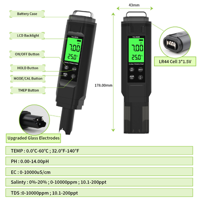 YIERYI YG-9909 Цифровой тестер качества воды 5 в 1 высокоточный тестер pH для садового хозяйства