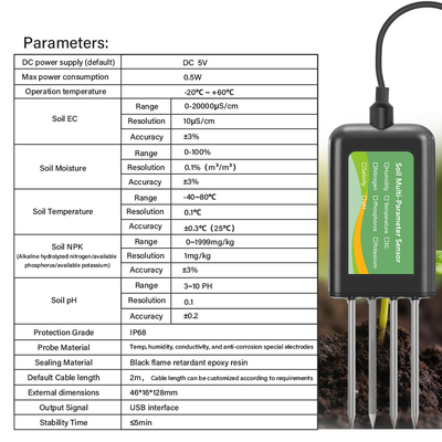 Умный 8-в-1 почвенный NPK EC PH Сенсор температуры и влажности USB многопараметрический анализатор для высокоточного земледелия