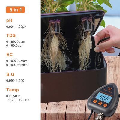 Tuya Smart WiFi Online Monitoring 5 in 1 High Accuracy Digital PH Meter with 0.00-14.00pH and 0-19900PPM Water Quality Tester