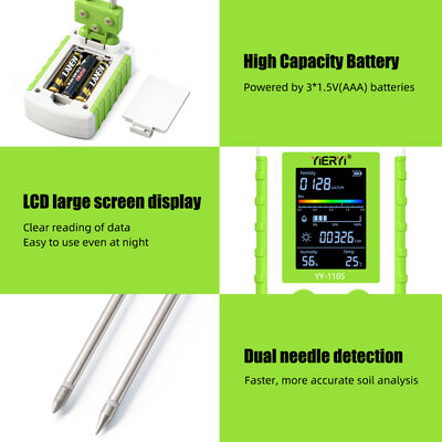 YIERYI 6-в-1 тестер почвы с поворотным дисплеем на 90° для работы в один шаг - измеряет pH, плодородие, влажность, освещенность, температуру и влажность