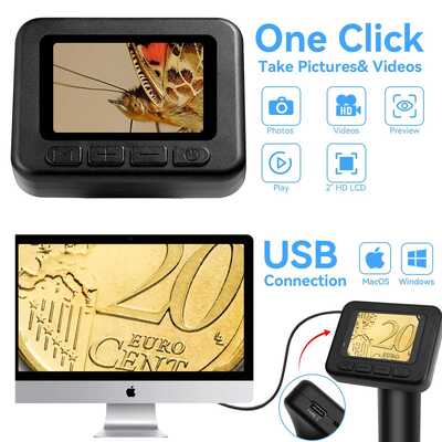 50X-1000X Portable Digital Microscope with 2" IPS Screen and 8 Adjustable LEDs for High-Definition Observation