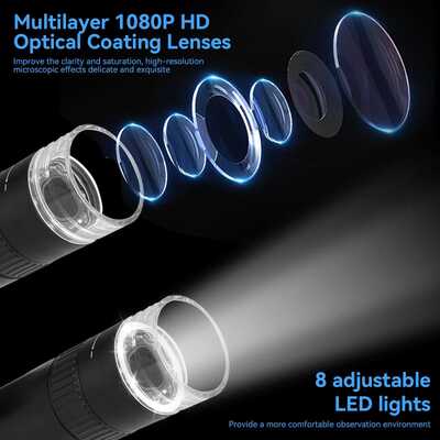 50X-1000X Portable Digital Microscope with 2" IPS Screen and 8 Adjustable LEDs for High-Definition Observation