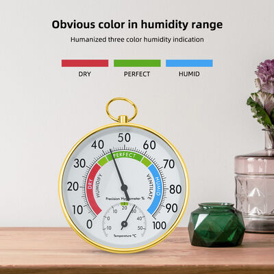 Battery-Free Mechanical Hygrometer Thermometer with Color-Coded Humidity Display and Wide Measurement Range for Indoor Climate Monitoring
