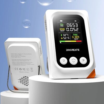 Portable 5-in-1 Air Quality Monitor with CO2 HCHO TVOC Detection and IP54 Rating for Indoor Use