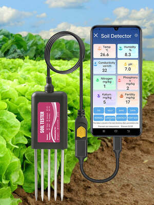 YIERYI 8-в-1 USB-тестер почвы с мониторингом pH влажности в режиме реального времени NPK EC-сенсор температуры и фертильности для Android HarmonyOS