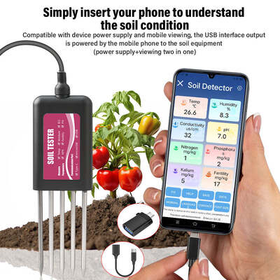 YIERYI 8-в-1 USB-тестер почвы с мониторингом pH влажности в режиме реального времени NPK EC-сенсор температуры и фертильности для Android HarmonyOS