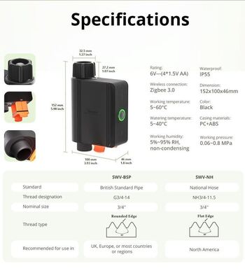 Беспроводной умный клапан потока воды Zigbee с управлением через приложение на телефоне, автоматический таймер полива для сада, газона, огорода
