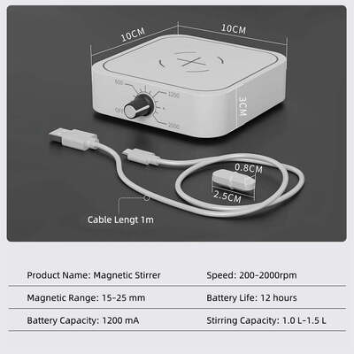 Мини магнитный смеситель, USB-заряженный портативный жидкостной смеситель, регулируемая скорость 200-2000 оборотов в минуту, емкость 1,0-1,5-литров, низковольтное лабораторное магнитное смешивающее оборудование