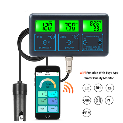 Цифровой многофункциональный PH-метр WiFi Tuya App - 7-в-1: PH, EC, ORP, TDS, RH%, CF, температура. Онлайн-тестер для анализа качества воды