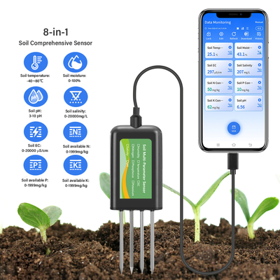 Умный 8-в-1 почвенный NPK EC PH Сенсор температуры и влажности USB многопараметрический анализатор для высокоточного земледелия