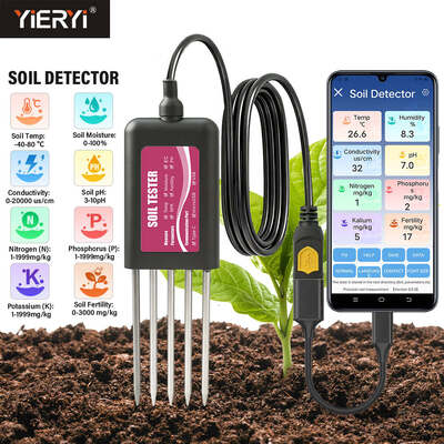 YIERYI 8-в-1 USB-тестер почвы с мониторингом pH влажности в режиме реального времени NPK EC-сенсор температуры и фертильности для Android HarmonyOS